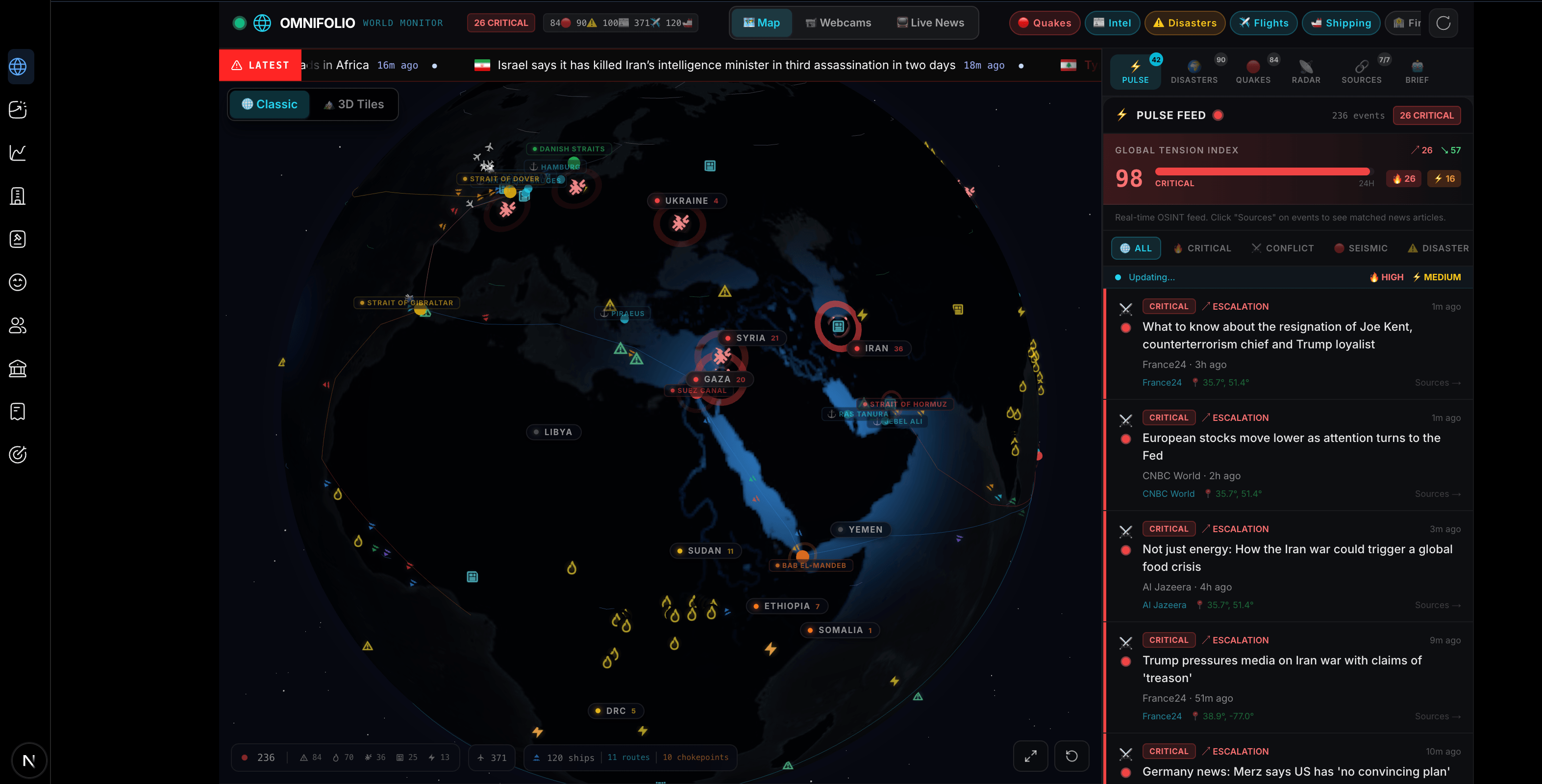 OmniFolio World Monitor — Real-time global OSINT command center with live threat detection, conflict monitoring, and geopolitical intelligence